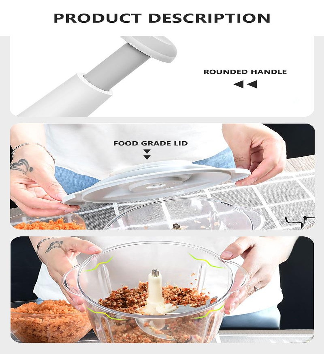 Manual Food Chopper, 1500ML Speedy With 4 Curved Stainless Steel Blades - Image 2