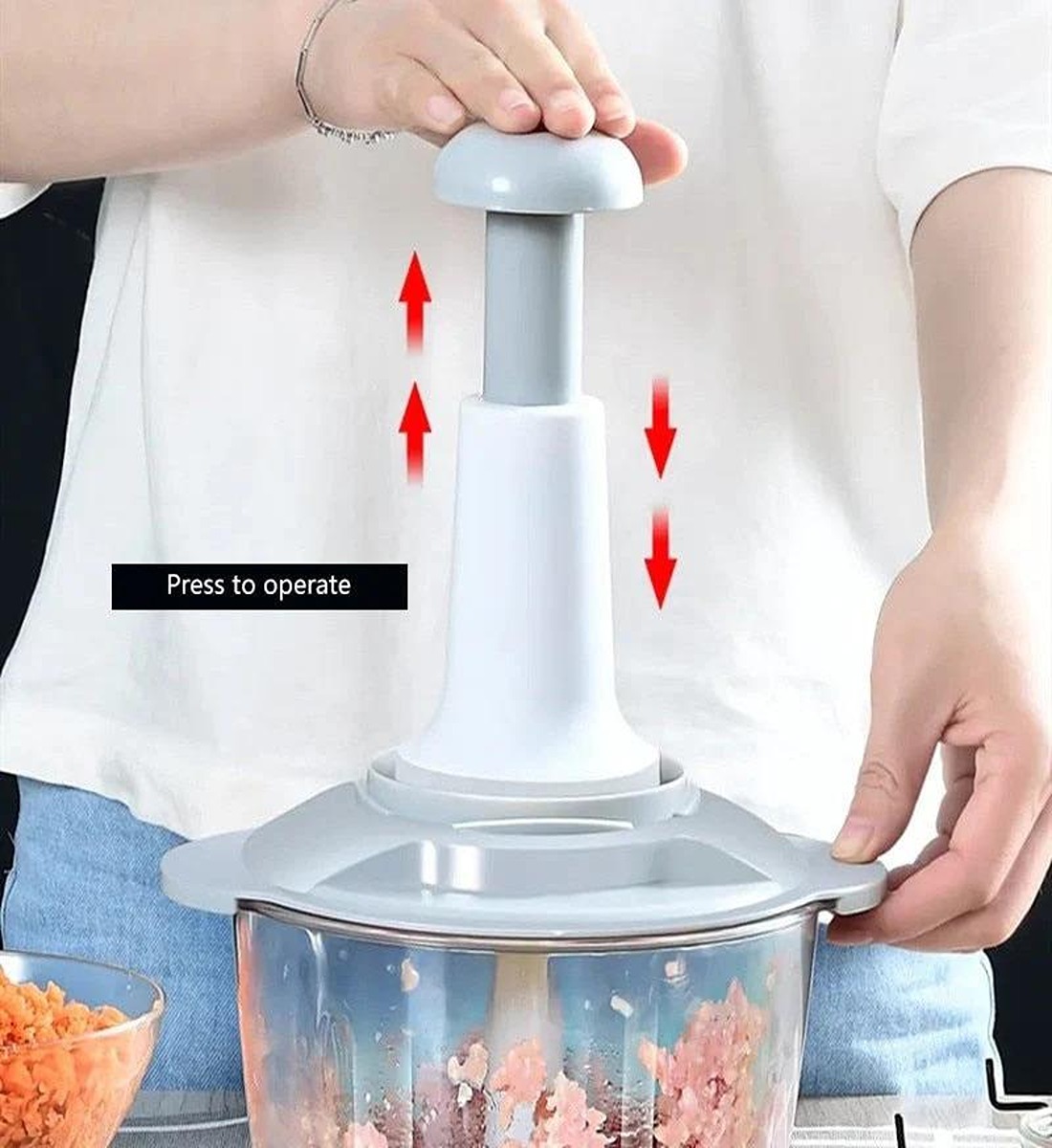 Manual Food Chopper, 1500ML Speedy With 4 Curved Stainless Steel Blades - Image 5
