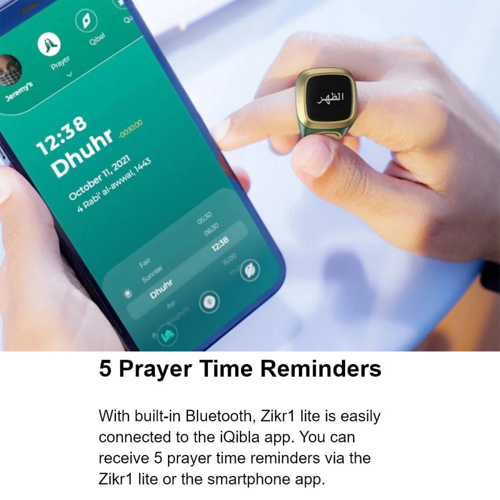 Iqibla Smart Tasbih Tally Counter Ring for Muslims Zikr Ring Digital Tasbeeh 5 Prayer Time Vibration Reminder - Image 8
