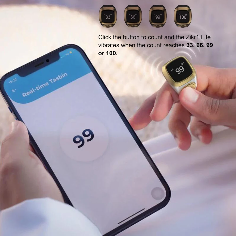 Iqibla Smart Tasbih Tally Counter Ring for Muslims Zikr Ring Digital Tasbeeh 5 Prayer Time Vibration Reminder - Image 6